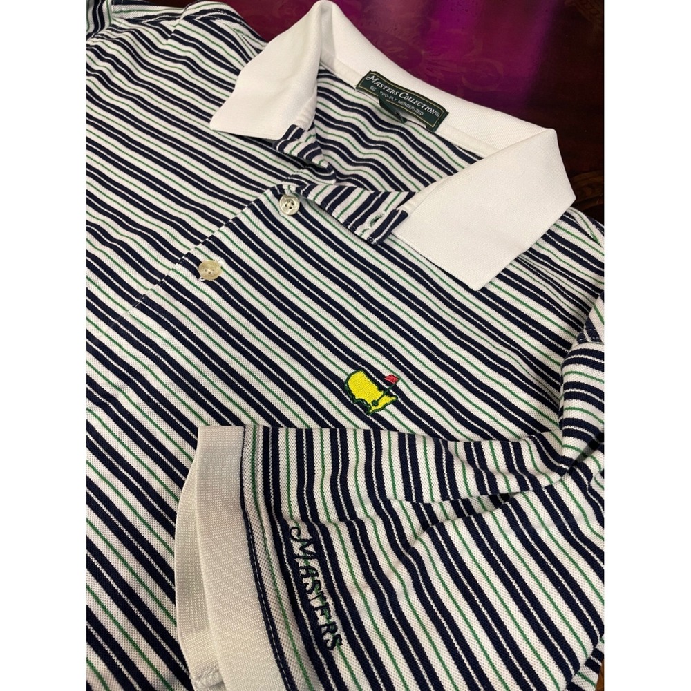 Masters Collection Mens‎ Striped Embroidered Masters Logo Short Sleeve Polo L
